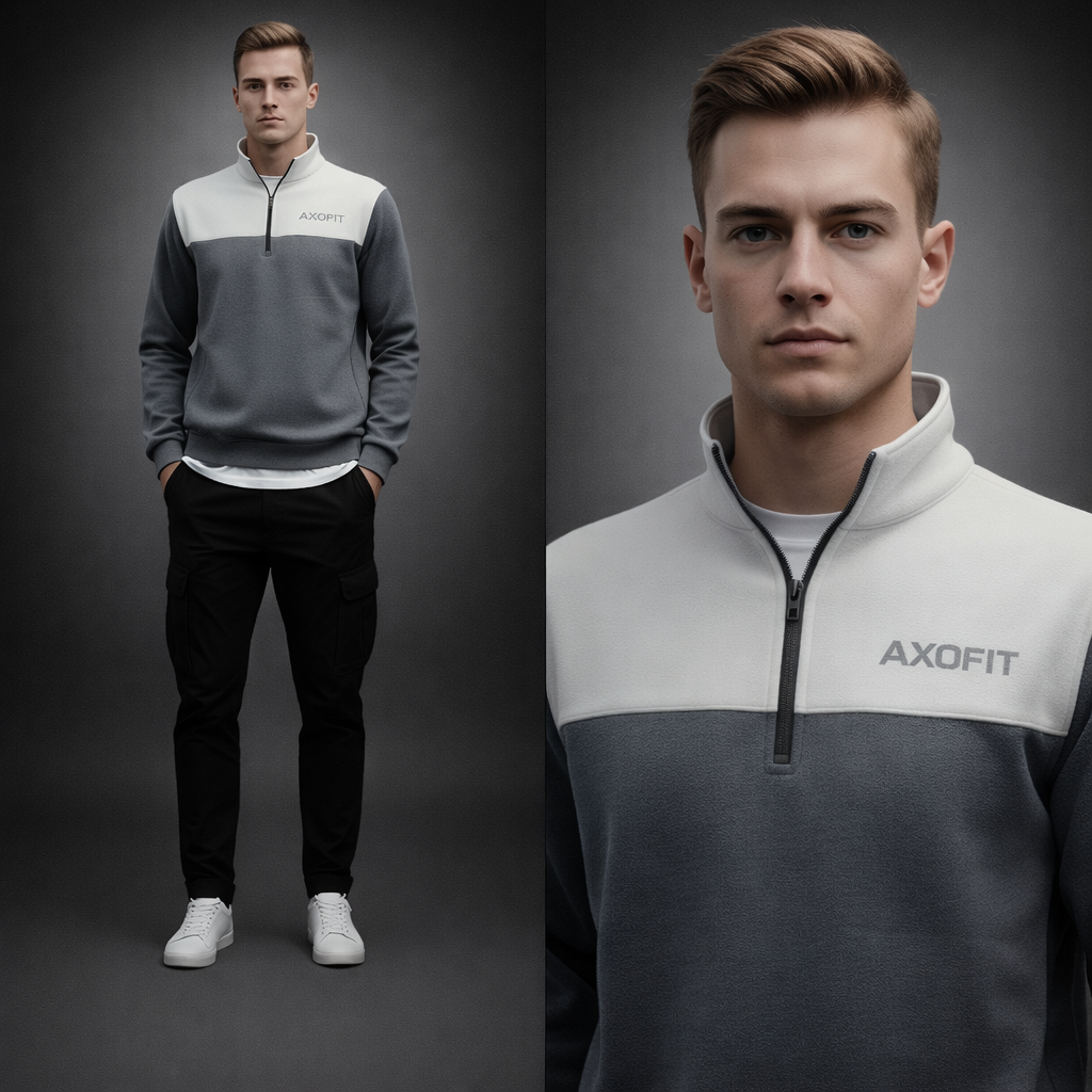 Dark Grey Heather Grey Combination Mock Neck Sweat Shirt