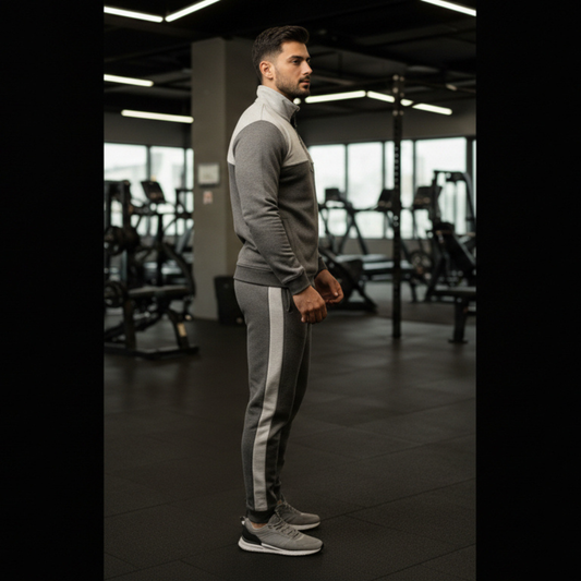 Dark grey heather grey combination mock neck tracksuit