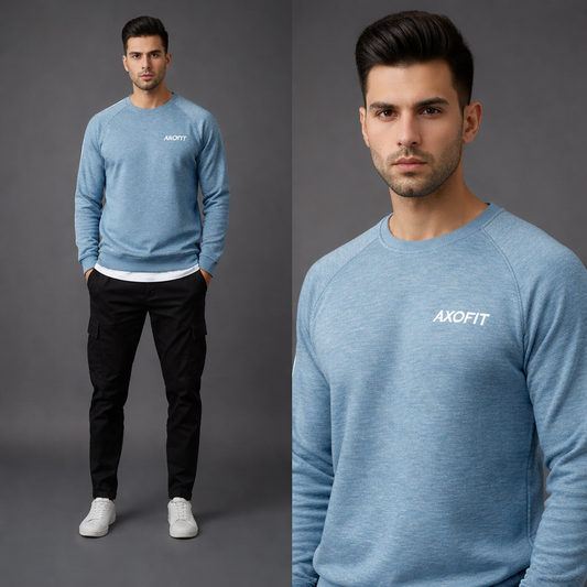 Light Blue Triple Strips Round Neck Sweat Shirt