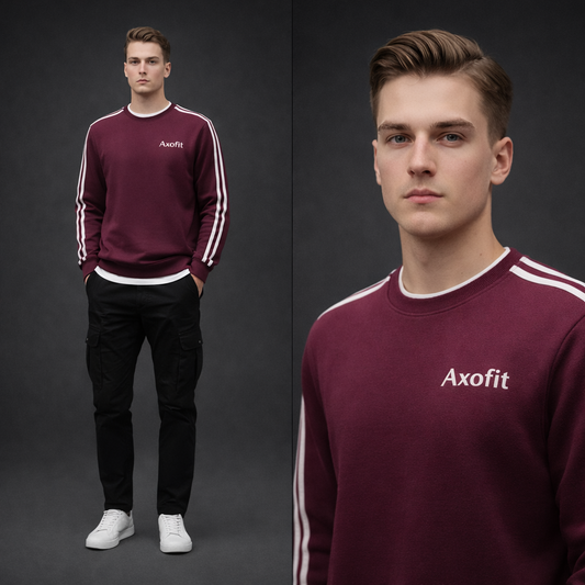 Maroon White Striped Round Neck Sweat Shirt