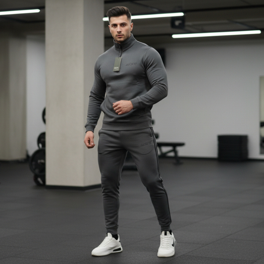 Drak grey double strips mockneck track suit