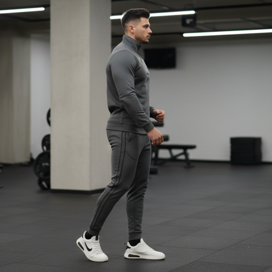Drak grey double strips mockneck track suit